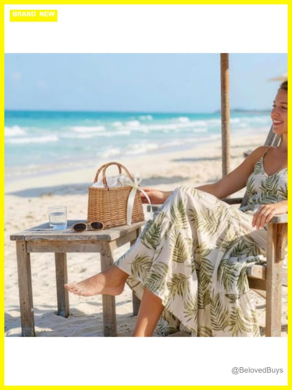 Rattan Straw Tote Bag, Boho Beach Purse with Top Handles & Satin Ribbon - Picture 4 of 7